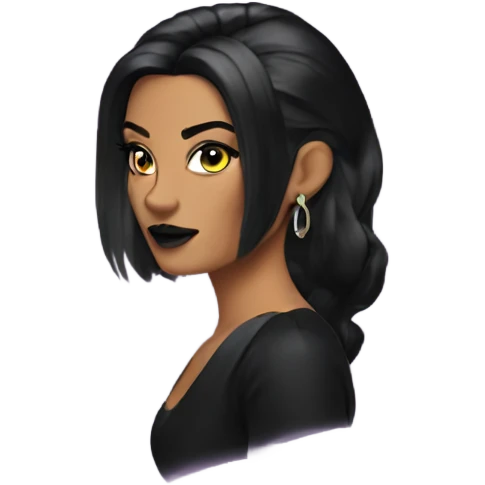 Tanned woman with black hair dressed in 1990s goth hair, makeup, and neon attire  emoji