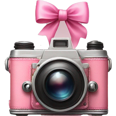 old fashioned camera with a pink bow around it emoji