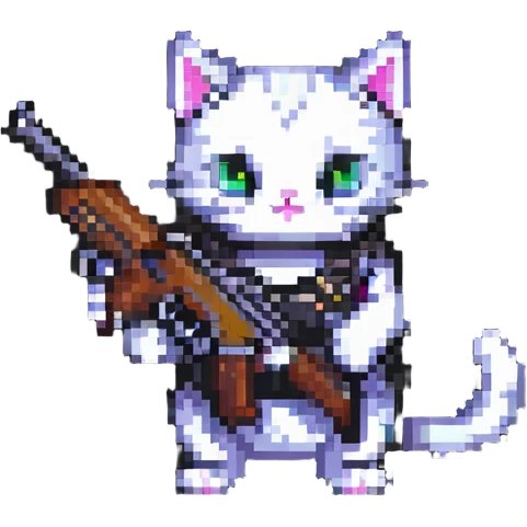 cat with a gun pixel art emoji
