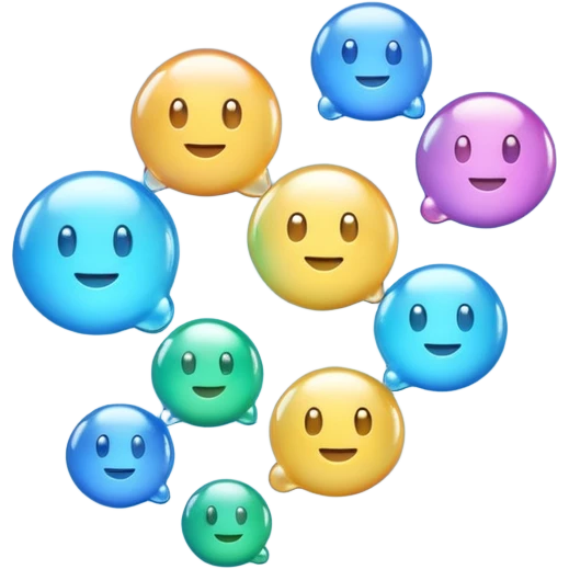 3D iPhone style emoji of multiple bubbles, translucent and shiny, floating in the air, various sizes, isolated on white background, soft shadows, high detail, playful and cute. emoji
