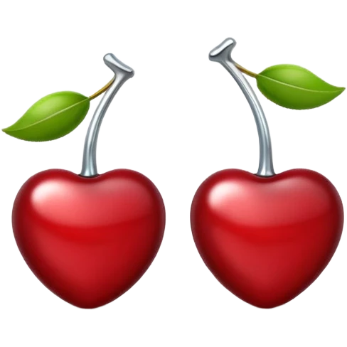 A pair of cherries emoji made of polished silver chrome, smooth rounded shapes, glossy metallic finish, soft highlights and reflections, cute proportions, iOS emoji style, centered, clean white background, no text emoji