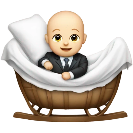 white newborn baby in a business suit lies in a cradle emoji