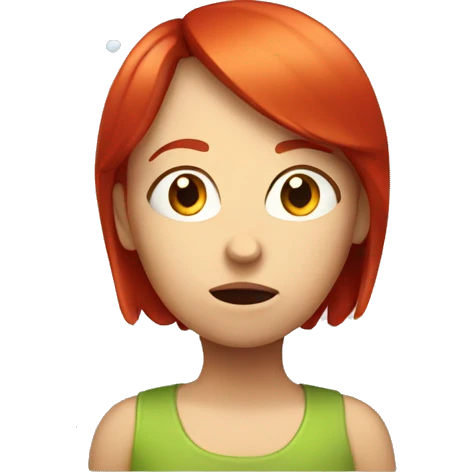 Girl with straight red hair thinking with a thinking bubble in his head emoji