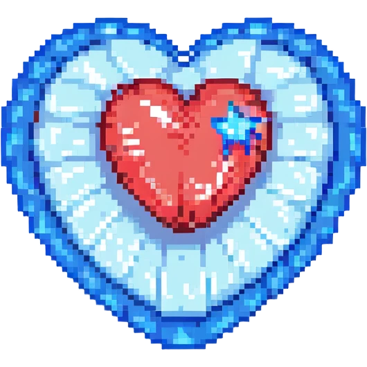 A red 3D heart with a bright glowing blue star inside emoji
