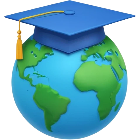 Planet Earth in a graduation cap, minimalism, 3D, material design emoji