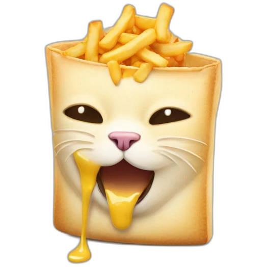 un chat qui mange une poutine emoji