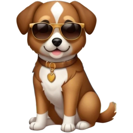 Dog wearing sunglasses in front of a mansion emoji