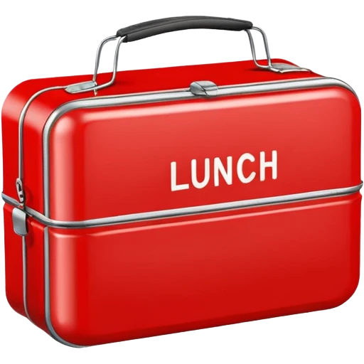 red lunch box with the word lunch on it emoji
