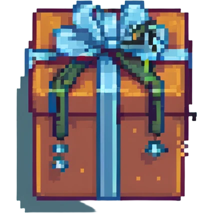 opened gift box with a question mark inside, pixel art style emoji
