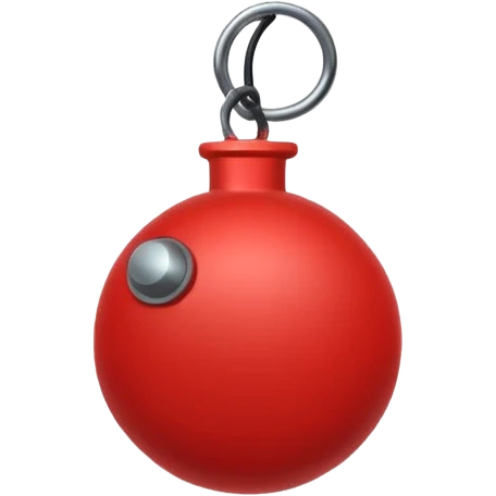 Simple bomb silhouette icon, round shape with short fuse, deep red flat vector, thin outline, minimalist design, transparent background, clean and bold, discord emoji format emoji