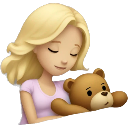 blonde girl sleeping in the bed with a teddy bear emoji