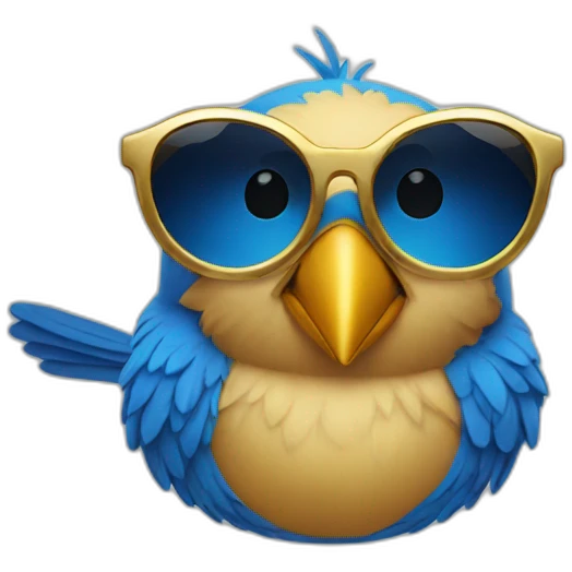a blue bird wearing gold sunglasses emoji