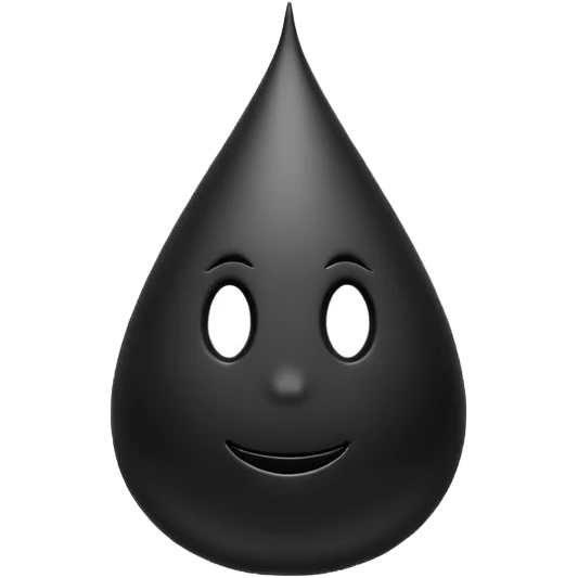 Minimal emoji, gothic teardrop sculpted from solid black metal, smooth reflective surface, heavy symbolic form, no glow, no neon, flat emoji style, centered, transparent background emoji