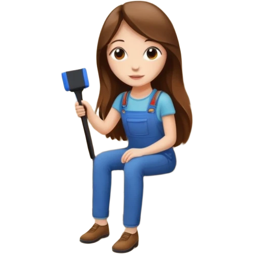 beautiful girl with long brown hair constructing new lounge room area with flat screen tv and couch emoji