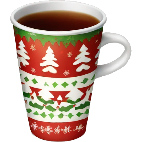 A christmas patterned cup with tea emoji