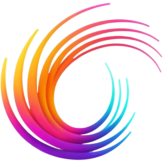 A futuristic abstract logo with curved dynamic lines resembling a subtle hand motion, glowing neon gradients, minimal and modern emoji