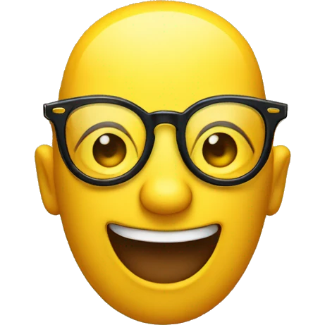 a yellow emoji wearing glasses raising his right eyebrow and mewing while smiling emoji