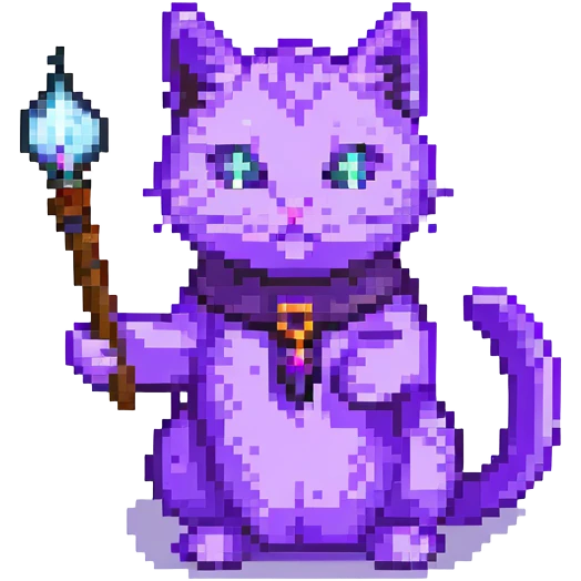 purple cat casting a spell pixel art emoji