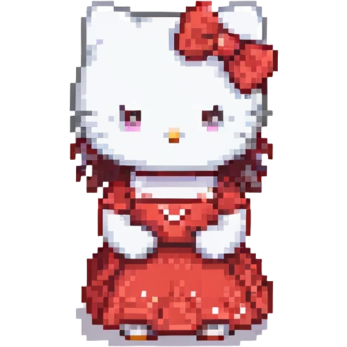 Hello Kitty sitting pose red dress classic look minimal details pixel art emoji