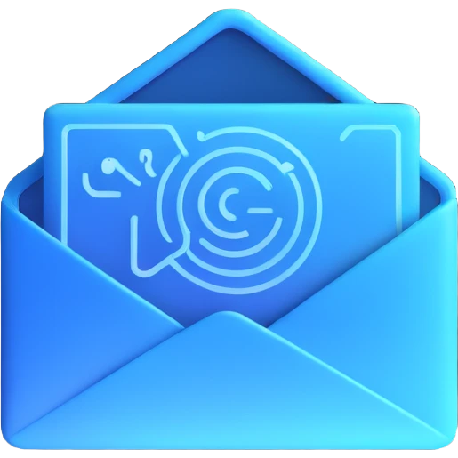 modern futuristic emoji for AI newsletter, holographic mail icon with circuit patterns and subtle blue glow, clean and techy look emoji