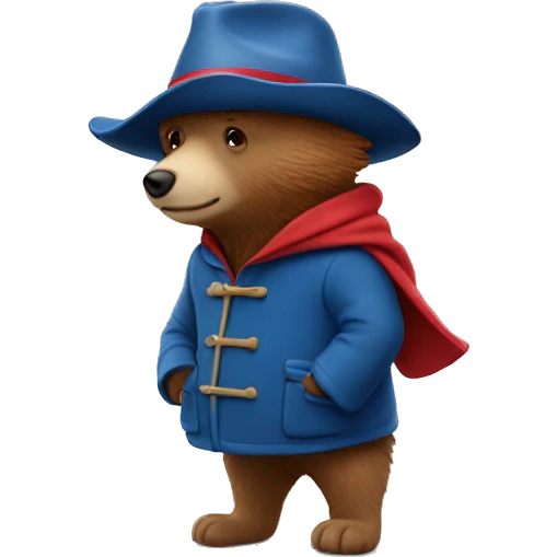 paddington bear wearing blue coat and red hat emoji