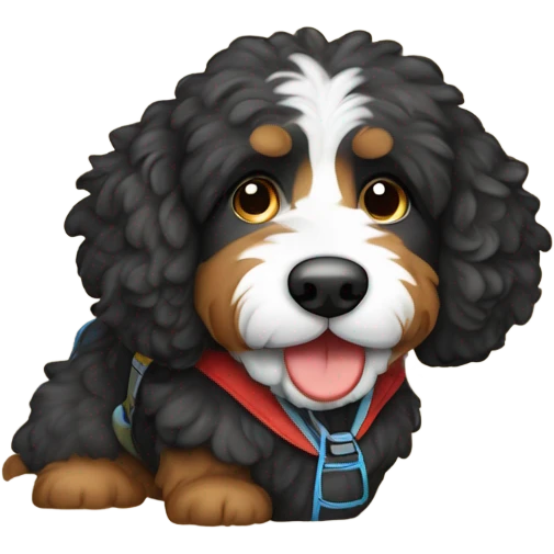 Bernedoodle dressed as hiker emoji