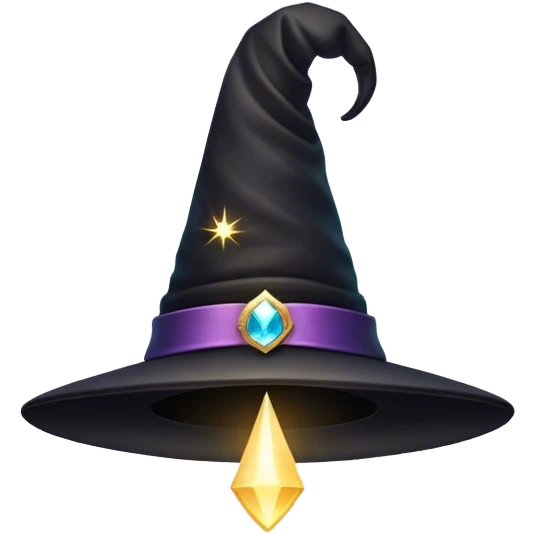 A mysterious black magician’s hat floating in mid-air, surrounded by soft glowing sparkles and a subtle magical aura. A faint swirl of energy flows underneath, giving the illusion of levitation. Flat, modern illustration, clean and minimalistic, digital art, white background, iOS emoji aesthetic. emoji