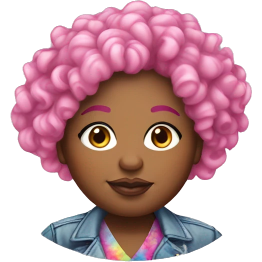Plus size black woman with pink curly hair and a tie dye jacket  emoji