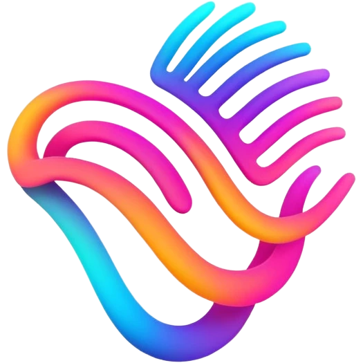A futuristic abstract logo with curved dynamic lines resembling a subtle hand motion, glowing neon gradients, minimal and modern emoji
