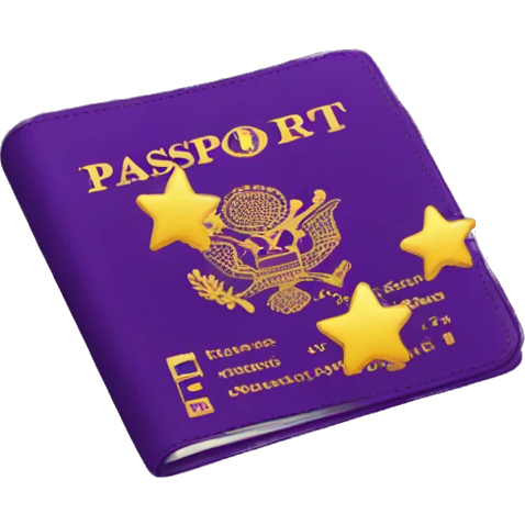 Passport with sparkles cover, purple and yellow emoji
