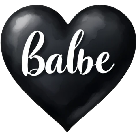 the word 'Babe' in white handwriting across a black heart, watercolor art style, high contrast emoji