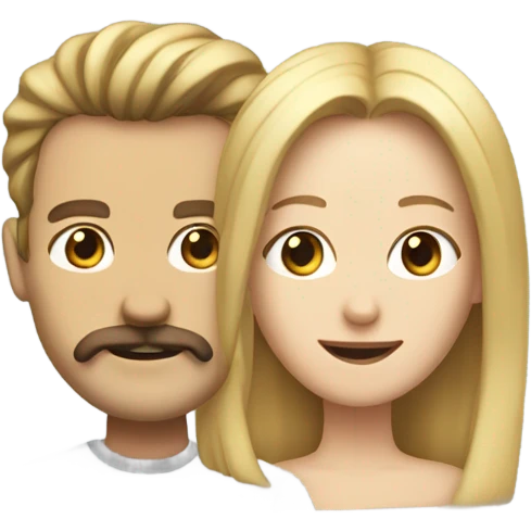 Woman with shoulder length blonde hair and a man with a brown hair and large mustache emoji