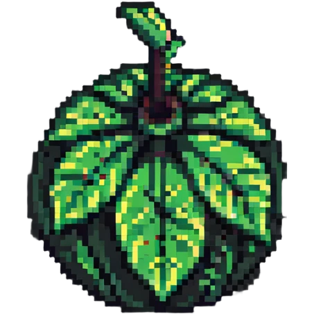Green digital bomb with leaf-shaped fuse at the top, round black bomb body with green accents, pixel art style emoji