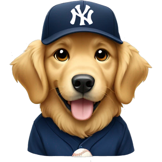 Golden retriever with Baseball team Yankees Hat on emoji