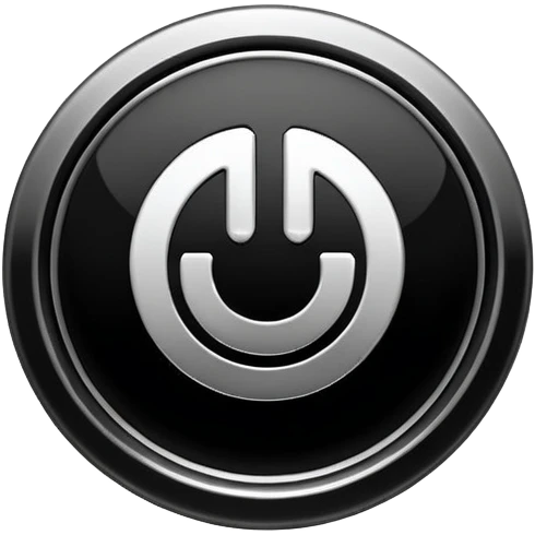 Minimalistic metallic power button emoji, perfect circle, black and white reflective metal, thin glowing outline, flat futuristic design

 emoji