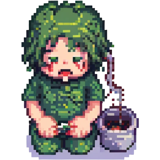 pixel art character vomiting, retro video game style emoji