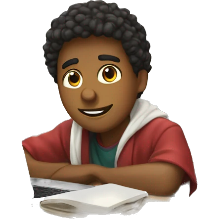 male student sitting at a school desk with a Chromebook with a blanket  emoji
