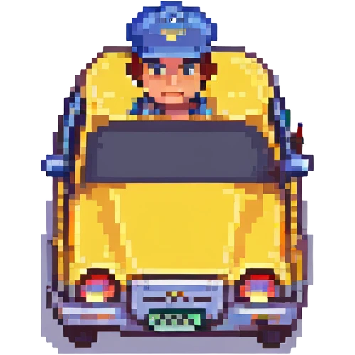 a cab driver with a cap, steering a taxi, pixel art style emoji