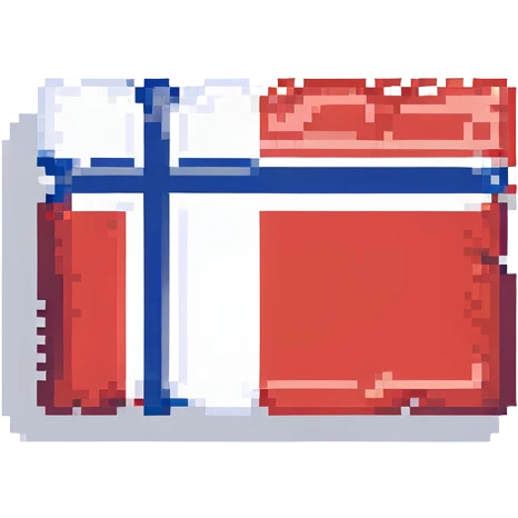 Make the flag of Norway larger, with a bold and clear rectangular shape. Emphasize the red, white, and blue colors in a minimal pixel art style, with no background. emoji