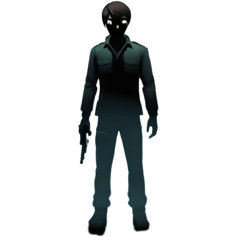 An icon featuring a dark, eerie atmosphere with a spooky environment, inspired by horror games like Resident Evil. The design includes ominous lighting, creepy shadows, and a silhouette of a character in distress. Transparent background enhances the chilling vibe of the scene. emoji