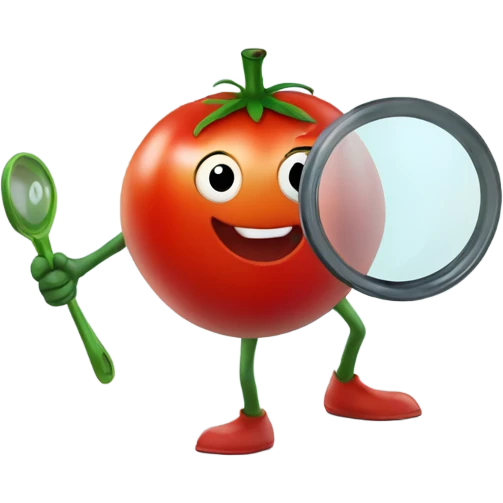 happy tomato with magnifying glass in hand emoji