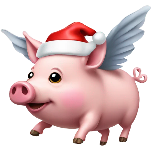 Flying pig with a Santa hat emoji