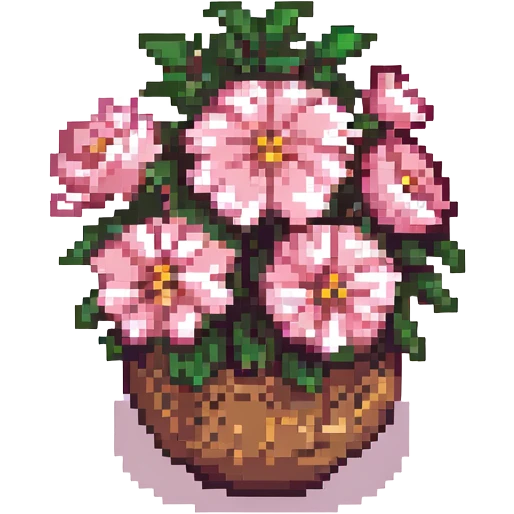 pink flowers, pixel art style, retro and charming emoji