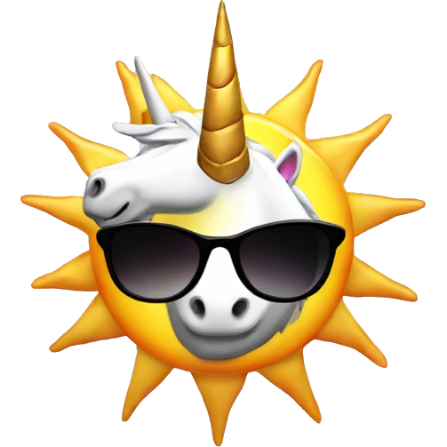 Sun wearing sunglasses with a unicorn horn emoji