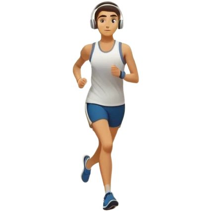 An early morning scene of a person jogging in a quiet park at sunrise, mist in the air, soft golden light filtering through trees, wearing sporty running clothes and headphones, empty jogging path, motivational and peaceful vibe. emoji