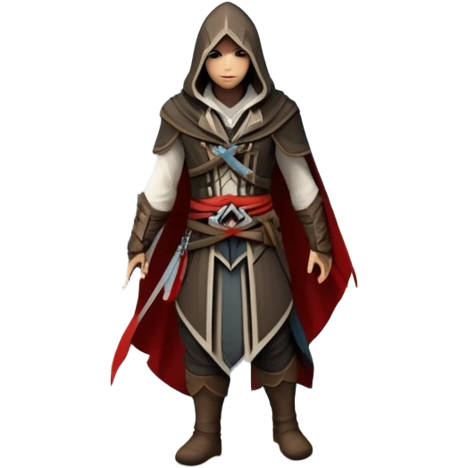 An icon representing an adventure game, inspired by Assassin's Creed. The design features a heroic character in hooded attire, scaling a tall building in a historical cityscape. The background shows ancient architecture and hidden symbols, symbolizing exploration and stealth. Transparent background  emoji