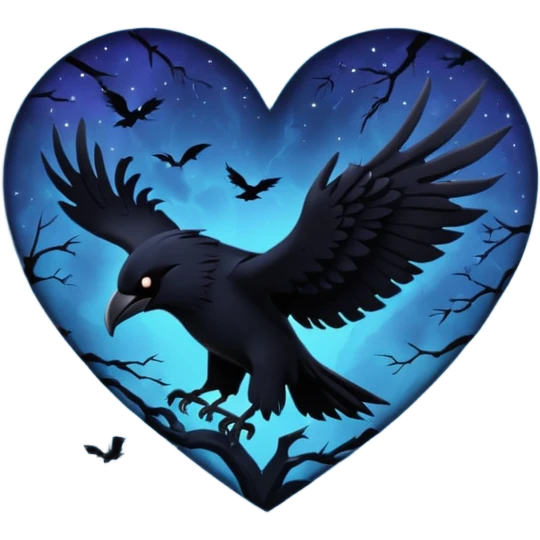 emo heart with night sky and dark ravens emoji