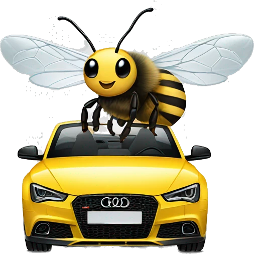 Bee sitting inside white Audi  emoji