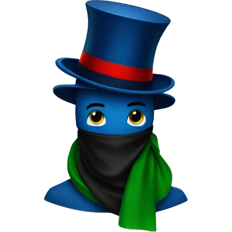 a blue stickman with black tophat with red line and a green scarf emoji