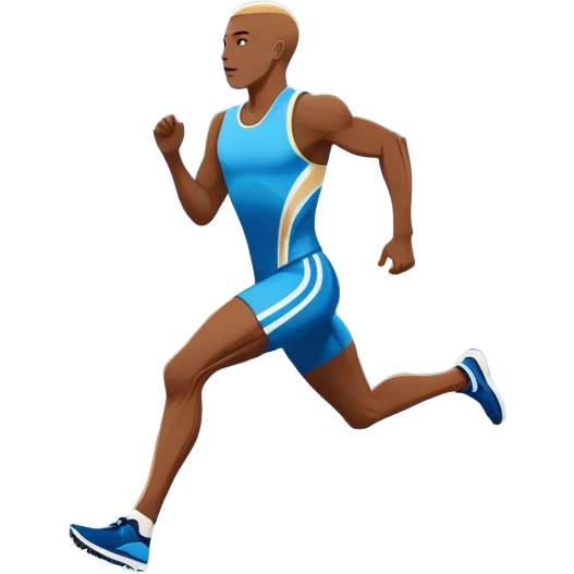 An icon showing a large stadium filled with cheering fans and bright lights In the background. The sky is clear and blue. a running track with lanes marked in white. A sprinter in mid-stride pushes forward, muscles tense.Transparent background emphasizes the speed and energy of running. emoji